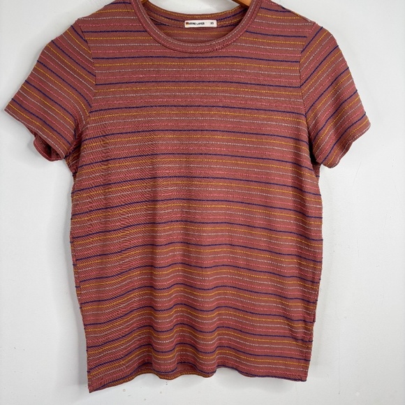 Marine Layer Embroidered Stripe T Shirt XS Burnt Orange Babydoll Beach Boho Y2K - Picture 1 of 8